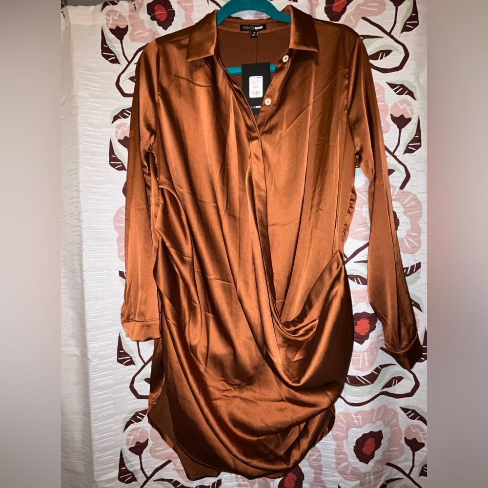 FashionNova Satin Shirt Dress